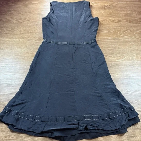 Ann Taylor Dress Women's 10 Black Silk A-Line Sleeveless Fit Flare Classic Chic - Picture 7 of 7